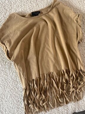 Camel Fringe Short Sleeve Tunic